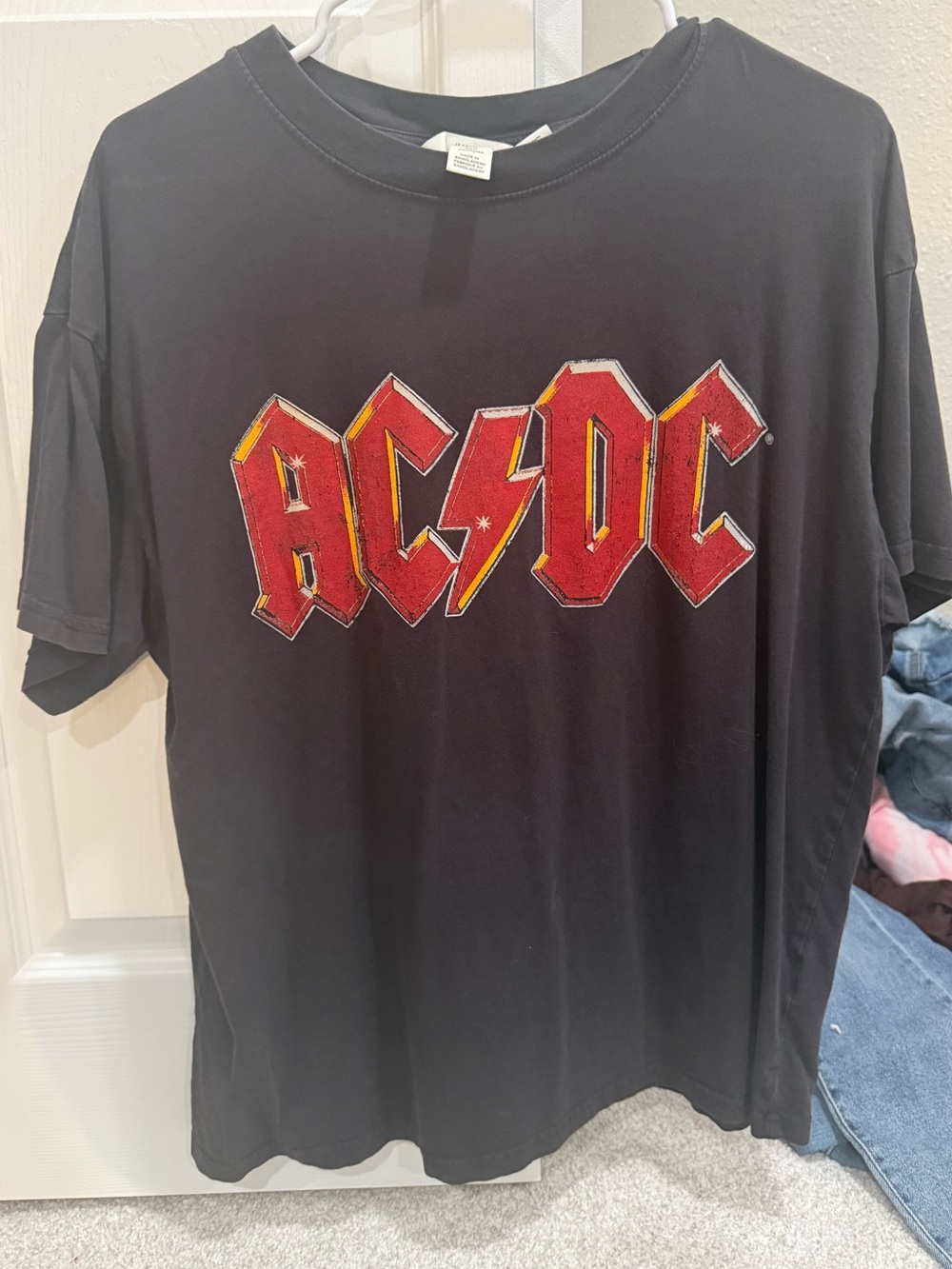 H&M Black AC/DC Graphic Short Sleeve Tee with Red Logo
